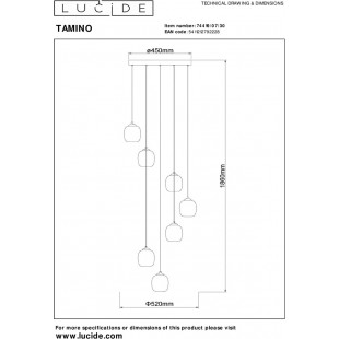 Lampa Wisząca Lucide Tamino LED - Szkło Dymione, 7 Punktów