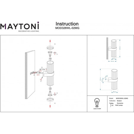 Kinkiet ryflowany Dynamics złoty Maytoni - Stylowe oświetlenie