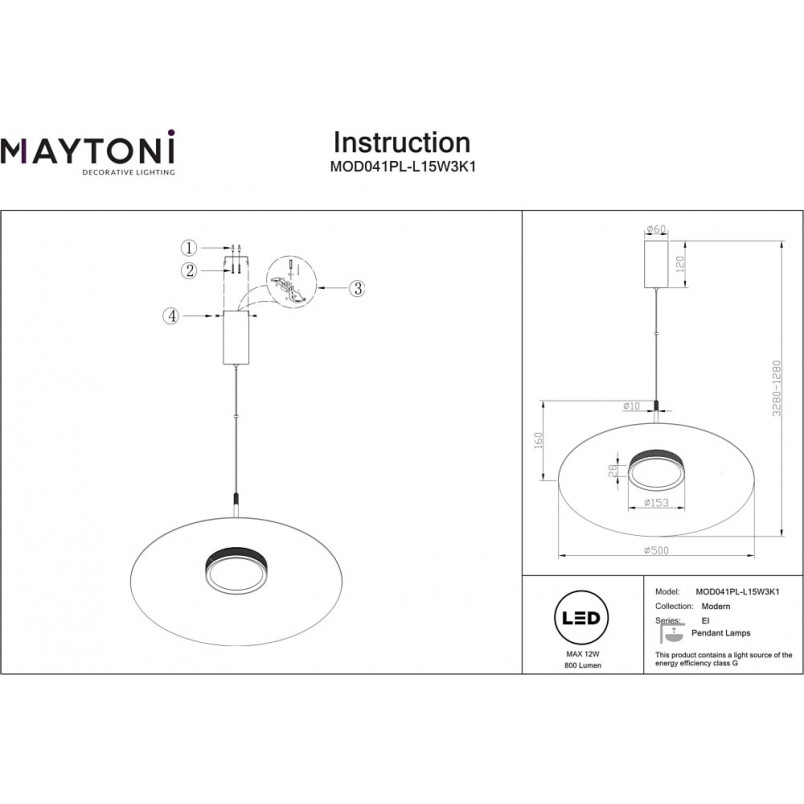 Lampa wisząca LED El 50cm biała Maytoni - Nowoczesne Oświetlenie