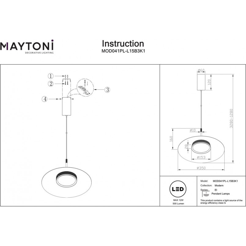 Lampa wisząca LED El czarna Maytoni | Nowoczesne oświetlenie