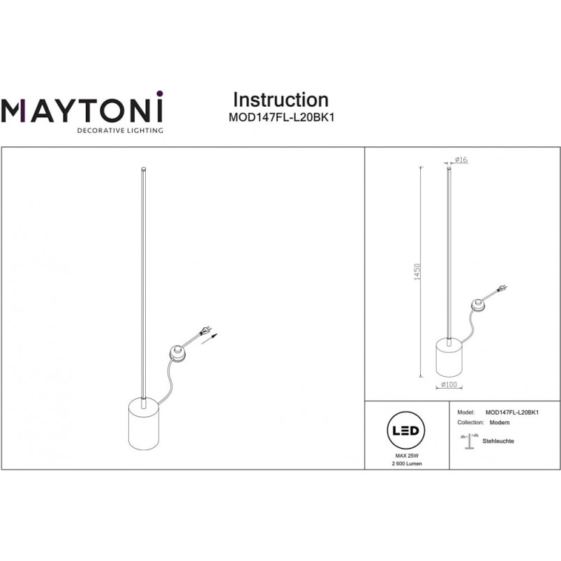 Lampa podłogowa Flow LED czarna - Maytoni | Nowoczesny design