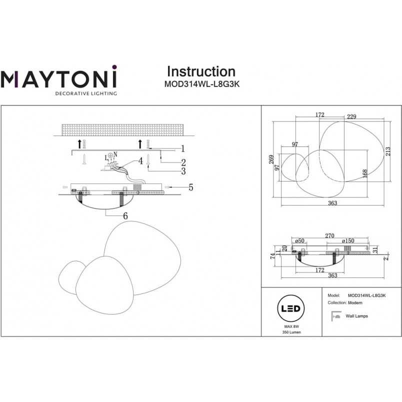 Kinkiet LED Jack-stone Maytoni - Złoty, Designerski
