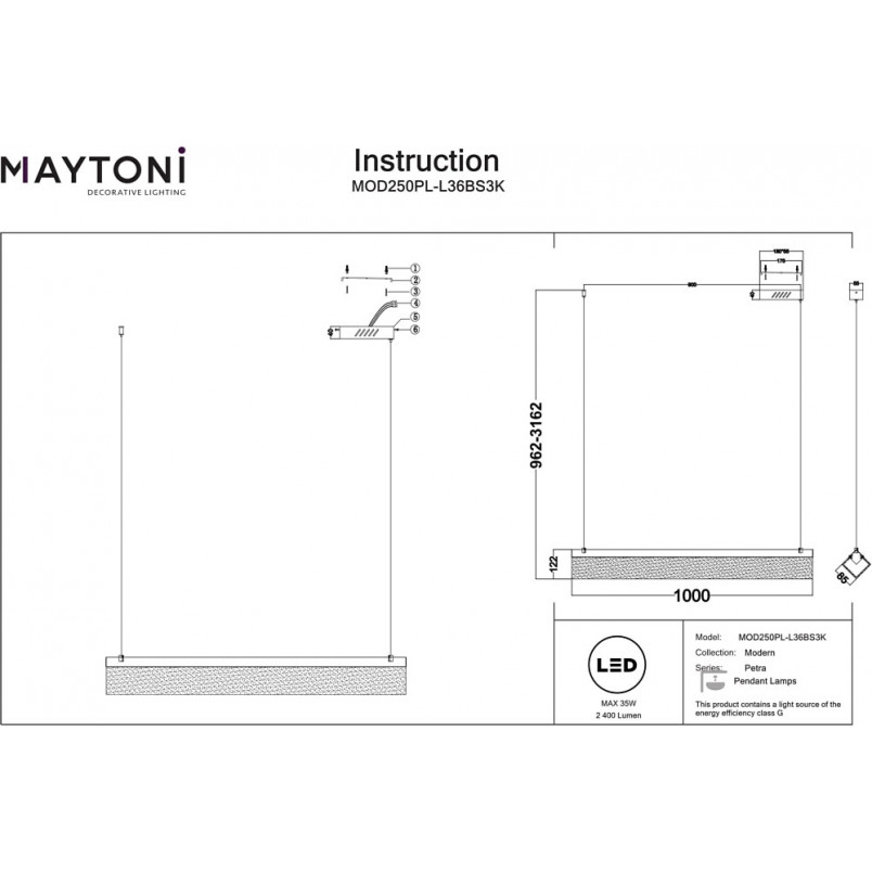 Lampa wisząca Petra LED Maytoni | Marmurowy design