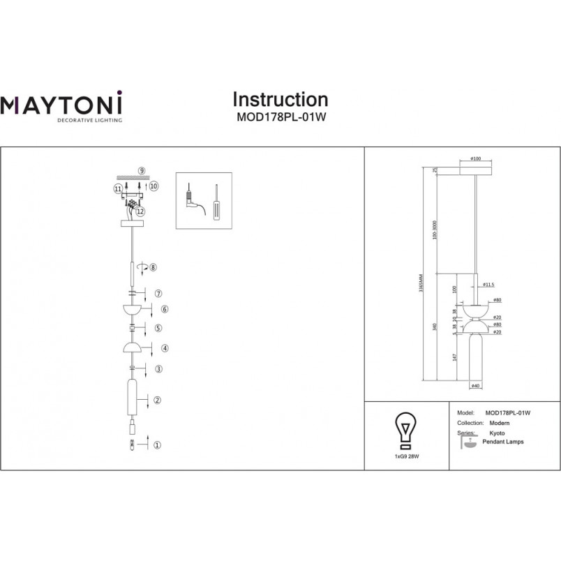 Lampa wisząca Japandi Kyoto Maytoni | Biała, Marmur, LED