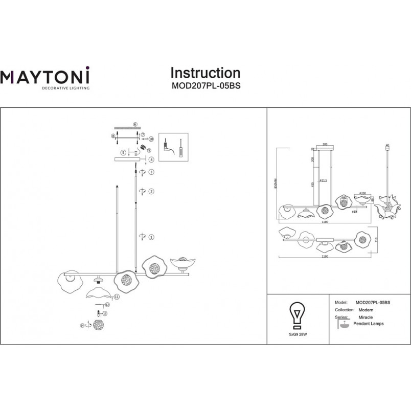 Lampa wisząca Miracle Maytoni | Szkło, Mosiądz, 110cm