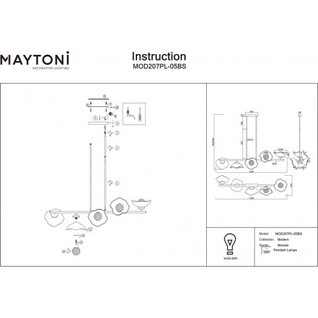 Lampa wisząca Miracle Maytoni | Szkło, Mosiądz, 110cm