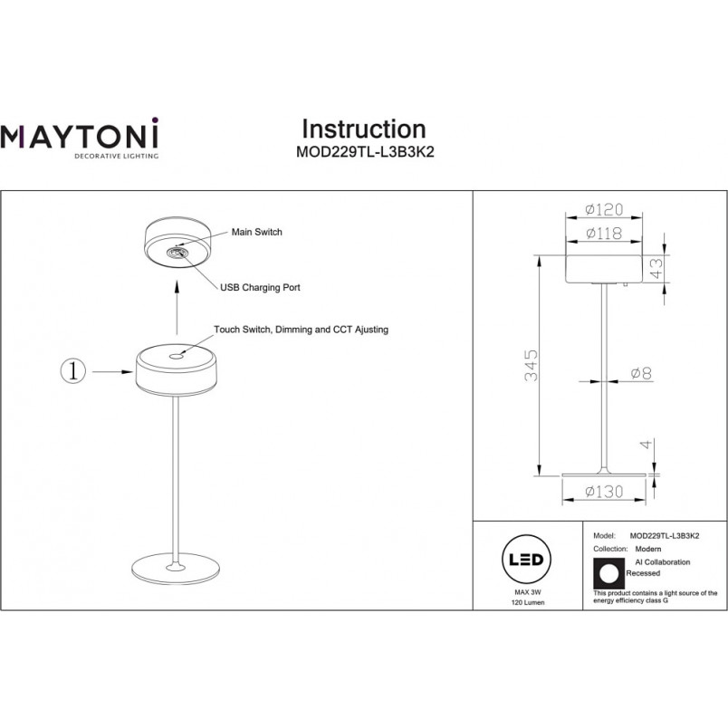 Lampa stołowa LED Maytoni: Nowoczesny design, USB, ściemniacz