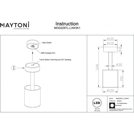 Lampa stołowa Maytoni AI Collaboration - Nowoczesny design z USB