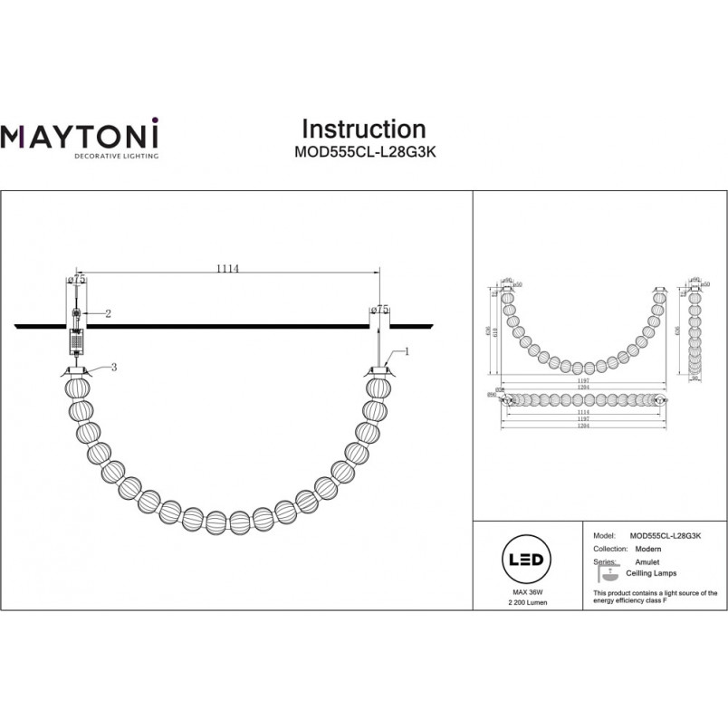Lampa Wisząca Glamour Maytoni Amulet LED | 150cm, Złoto