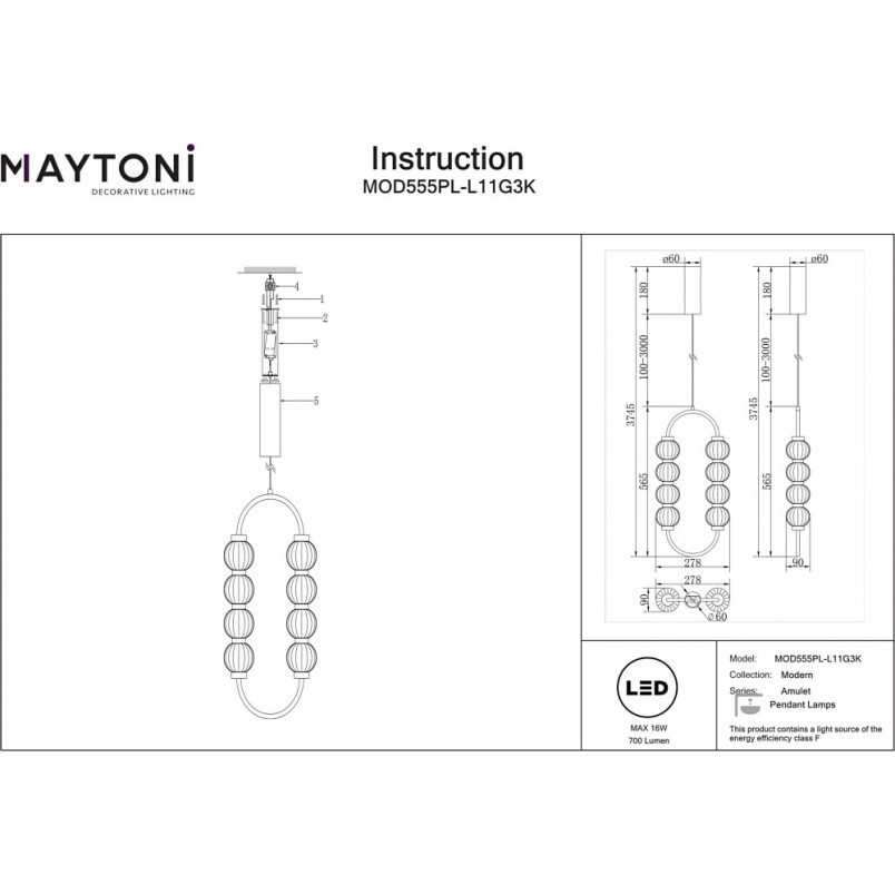 Lampa wisząca Maytoni Amulet: Szkło, LED, Glamour | Kup online