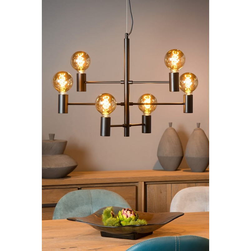 Lampa Loft Lucide Leanne VI - Czarna, 6 Żarówek | Sklep z Lampami