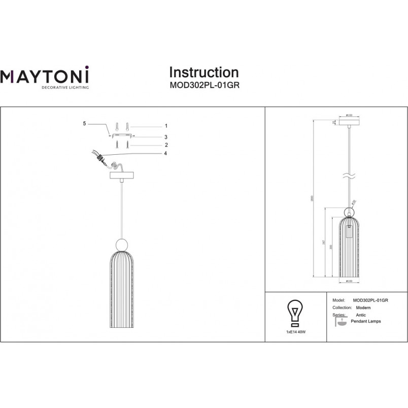 Lampa wisząca Antic szara/złota Maytoni - Elegancja vintage