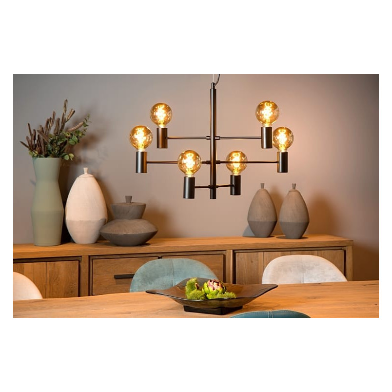 Lampa Loft Lucide Leanne VI - Czarna, 6 Żarówek | Sklep z Lampami