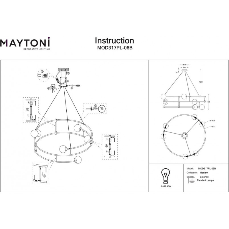 Lampa wisząca Balance Maytoni | Czarno-biała, 81cm