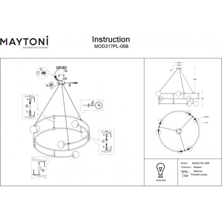 Lampa wisząca Balance Maytoni | Czarno-biała, 81cm