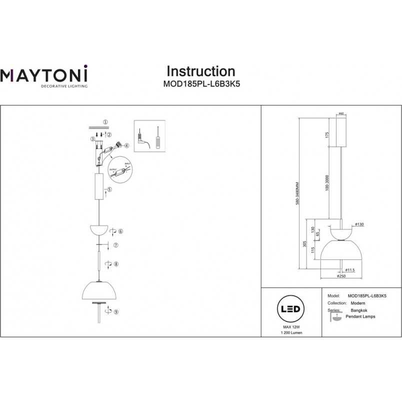 Lampa Wisząca Maytoni Bangkok II LED | Szkło Dymione | Kup Teraz