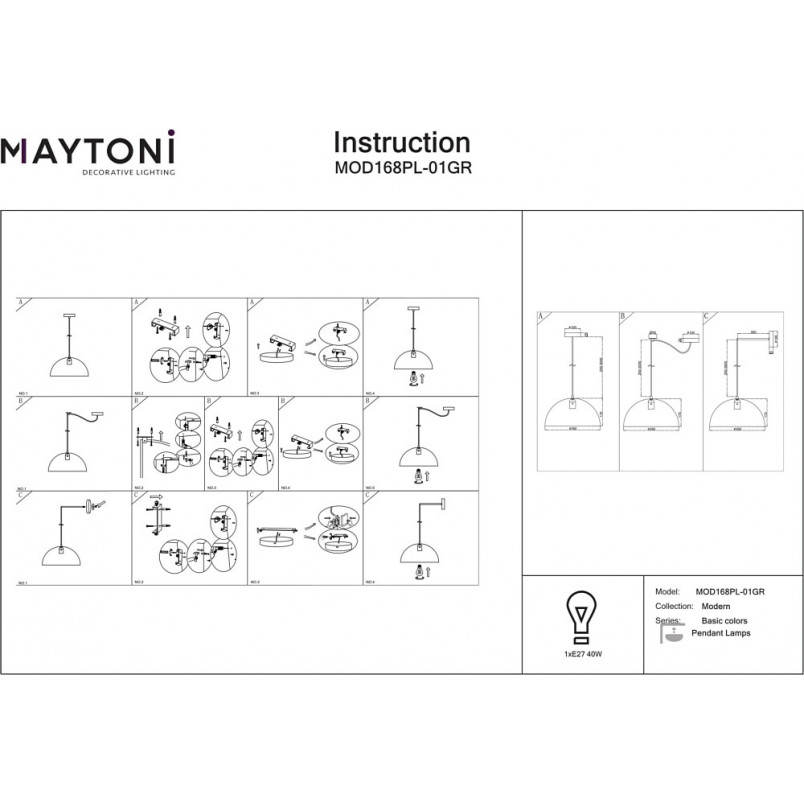 Lampa wisząca szara Maytoni Basic Colors - E27 | Sklep z lampami