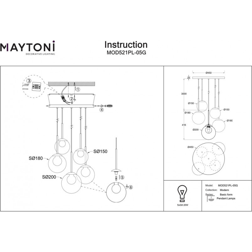 Lampa wisząca Maytoni Basic Form - 5 kulek, złoto | Sklep z lampami