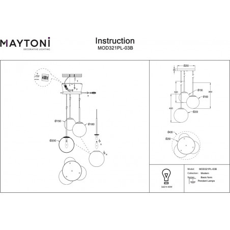 Lampa wisząca Maytoni Basic Form: 3 kule, biało-czarna | Sklep z lampami