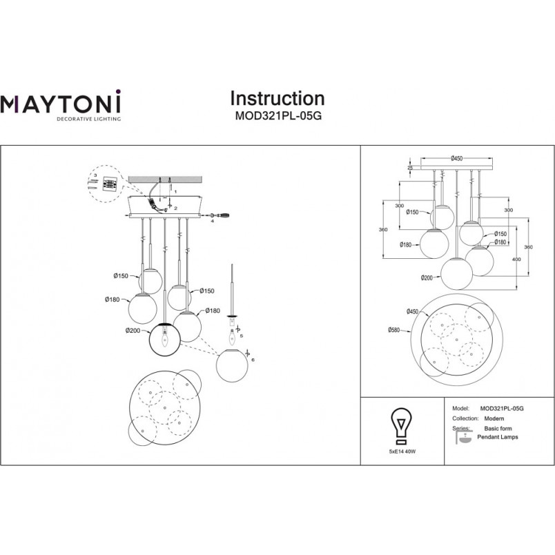 Lampa wisząca Maytoni Basic Form - 5 kloszy, szkło, biała