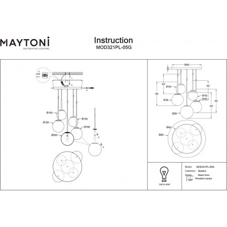 Lampa wisząca Maytoni Basic Form - 5 kloszy, szkło, biała