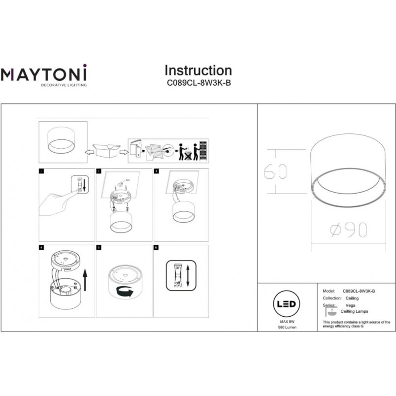 Lampa natynkowa Vega LED Maytoni - czarna, 9cm - Sklep z lampami