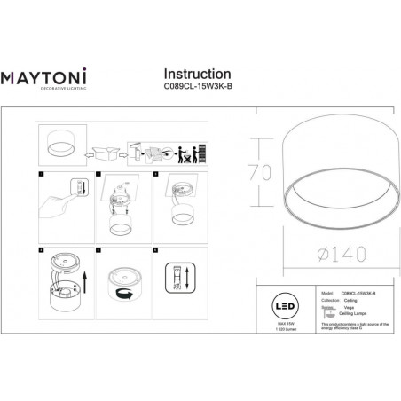Lampa spot Vega LED Maytoni | Czarna, 14cm - Sklep z lampami