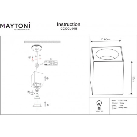 Lampa spot do łazienki Zoom GU10 czarna Maytoni | Downlight IP65
