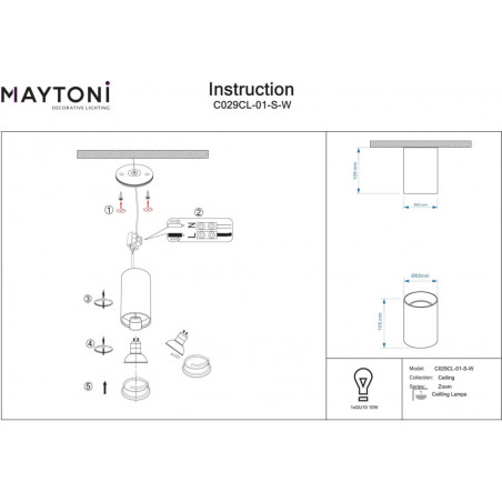 Lampa spot tuba LED Maytoni Zoom GU10 biała | Downlight do łazienki