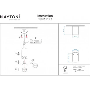 Lampa spot tuba czarna Maytoni Zoom GU10 | Downlight do łazienki