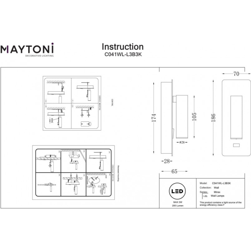 Kinkiet LED Mirax Maytoni: Oświetlenie + USB | Czarny