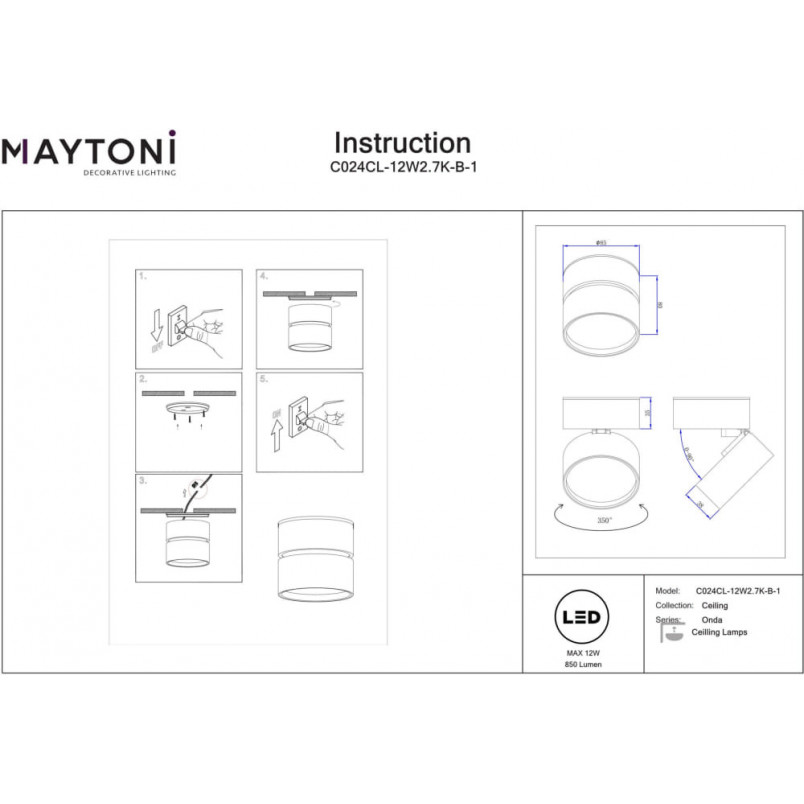 Reflektor LED Onda Maytoni | Oświetlenie sufitowe czarne