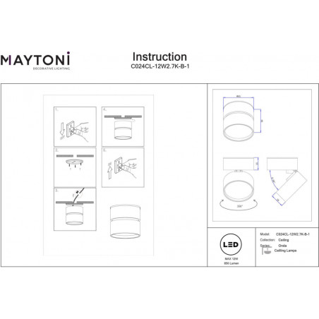 Reflektor LED Onda Maytoni | Oświetlenie sufitowe czarne