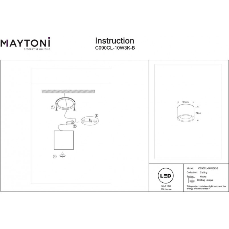 Lampa spot do łazienki Hydra LED Maytoni | Czarna, IP44