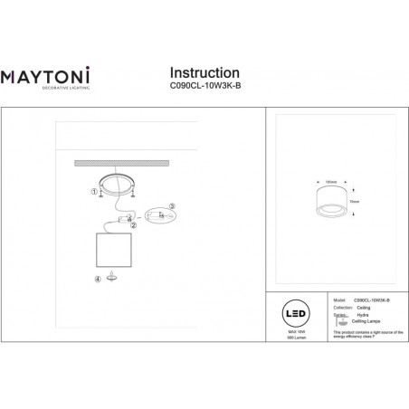 Lampa spot do łazienki Hydra LED Maytoni | Czarna, IP44