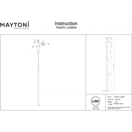 Lampa wisząca Ray LED czarna Maytoni | Nowoczesne oświetlenie