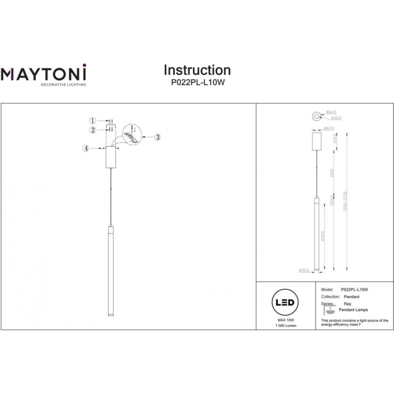 Lampa wisząca Ray LED biała Maytoni | Nowoczesny design