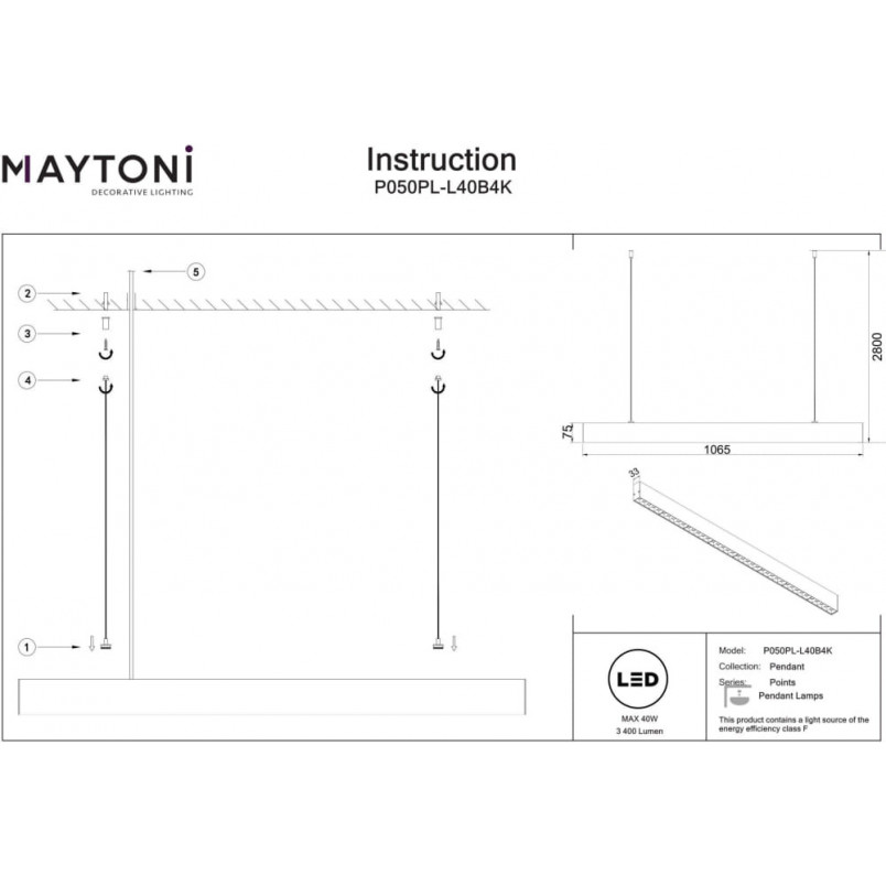 Lampa Points LED czarna Maytoni | Nowoczesna lampa wisząca
