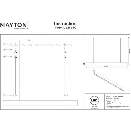 Lampa Points LED czarna Maytoni | Nowoczesna lampa wisząca
