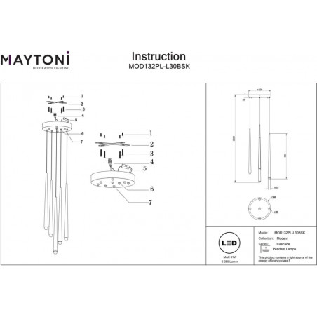 Lampa wisząca Cascade LED Maytoni | Mosiężna, Nowoczesna
