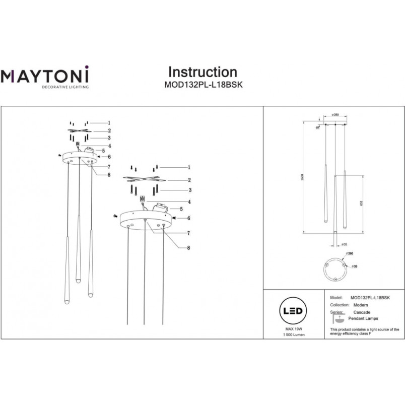 Lampa wisząca Cascade LED III Maytoni | Mosiężna, Nowoczesna