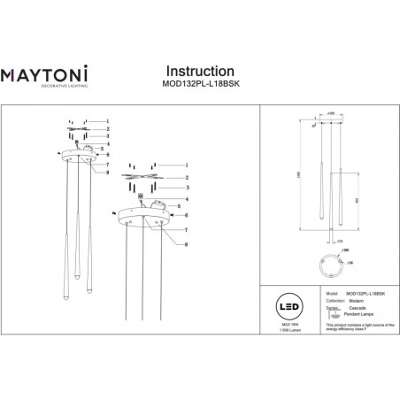 Lampa wisząca Cascade LED III Maytoni | Mosiężna, Nowoczesna