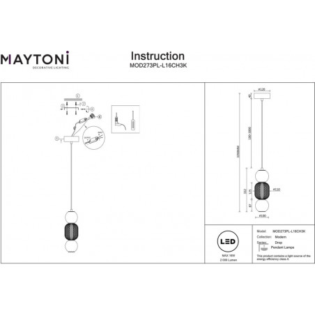 Lampa wisząca Drop LED Maytoni | Glamour, Chrom, Szkło