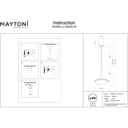 Lampa wisząca LED Plato biała Maytoni | Nowoczesny design