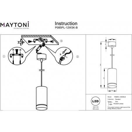 Lampa wisząca Orlo LED czarna - Maytoni | Nowoczesny design