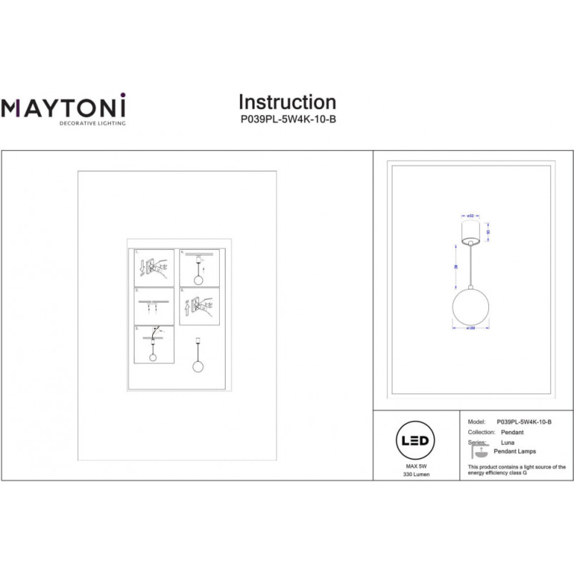 Lampa wisząca Luna LED Maytoni - Biało-czarna kula | Sklep z lampami