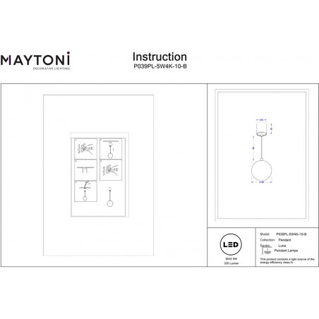 Lampa wisząca Luna LED Maytoni - Biało-czarna kula | Sklep z lampami