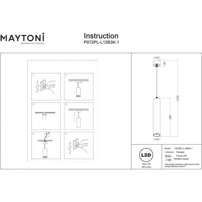 Lampa wisząca Focus LED czarna Maytoni | Sklep z lampami