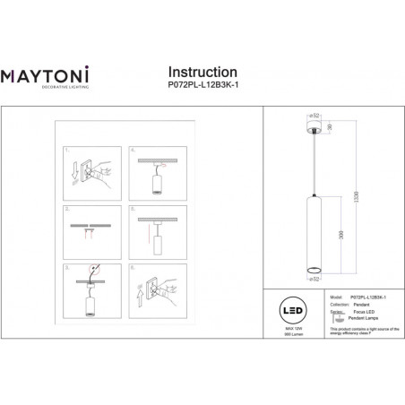 Lampa wisząca Focus LED czarna Maytoni | Sklep z lampami