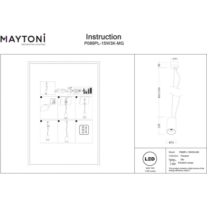 Lampa wisząca tuba Efir Maytoni - matowe złoto | Sklep z lampami